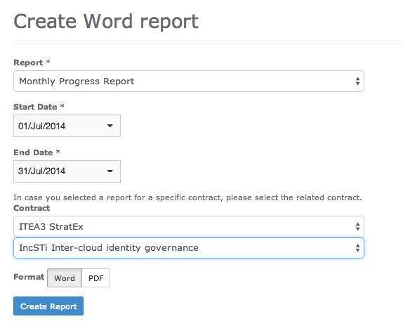Reporting – Extract a formatted activity report in Microsoft Word format or PDF for a specific contract